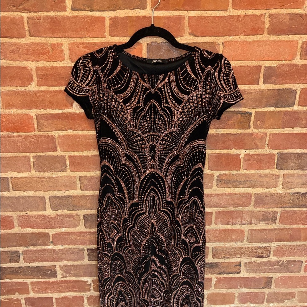 Jump‎ Black and rose gold Art Deco Midi Dress